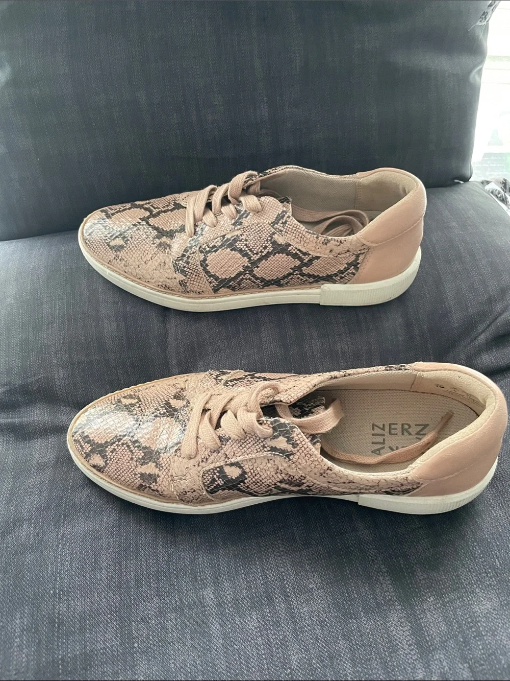 Naturalizer Leather Pink Snake-Print Lace-Up Sneakers